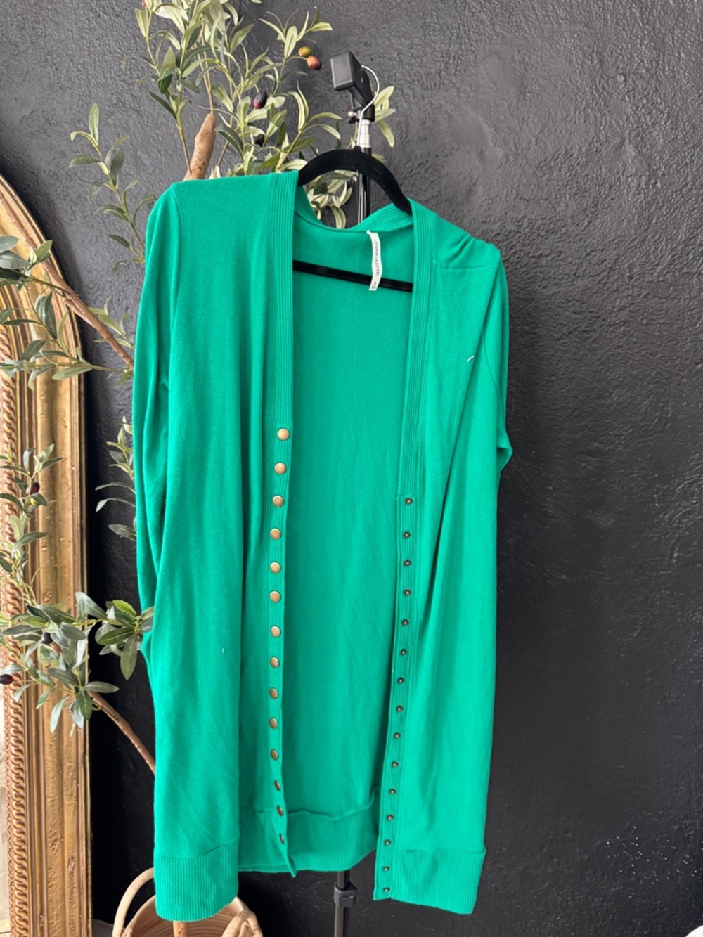 Zenana Outfitters Teal Open-Front Cardigan with Black Trim